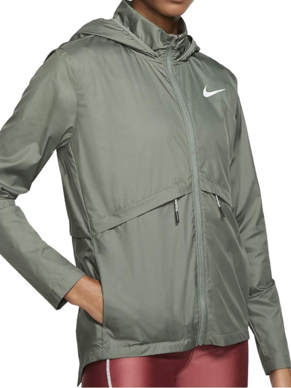 Nike Women’s Essential Hooded Running Jacket Water Repellent Sage Green Large